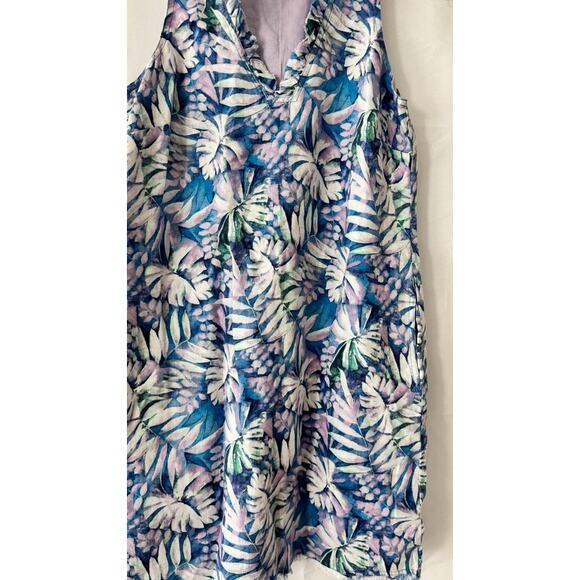 Tommy Bahama Sleeveless Floral Dress XS Blue Pink Tropical Print Ruffle Neck - Picture 6 of 12